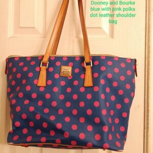 Dooney and Bourke Blue With Pink Polka Dots Leather Shoulder Bag